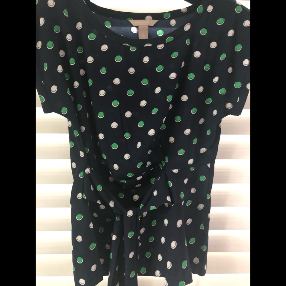 Navy & green polka dot blouse